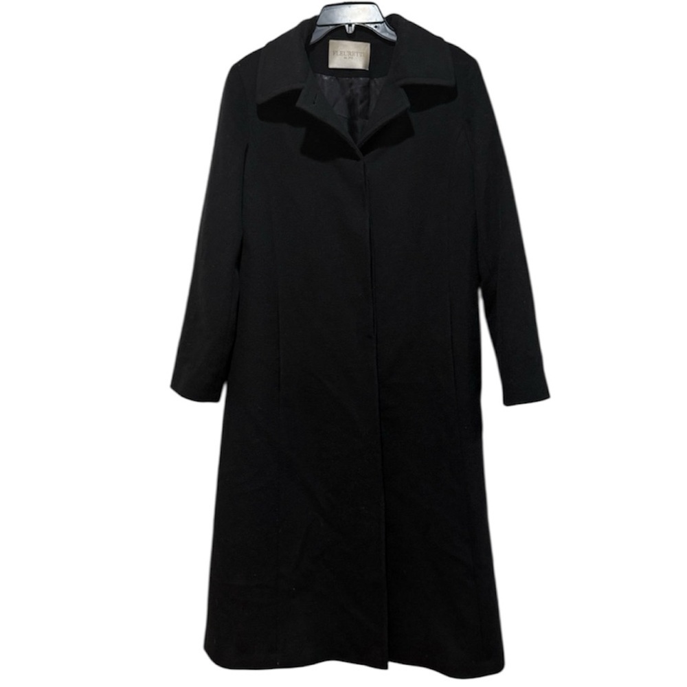 Fleurette Wool Cashmere Long Coat Sz 12 Preppy Minimalist Luxury Staple Classic